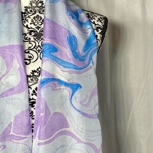 80s Art To Wear Water Colors 100% Silk Scarf Purple Blue Pink 13.5in x 68in RARE